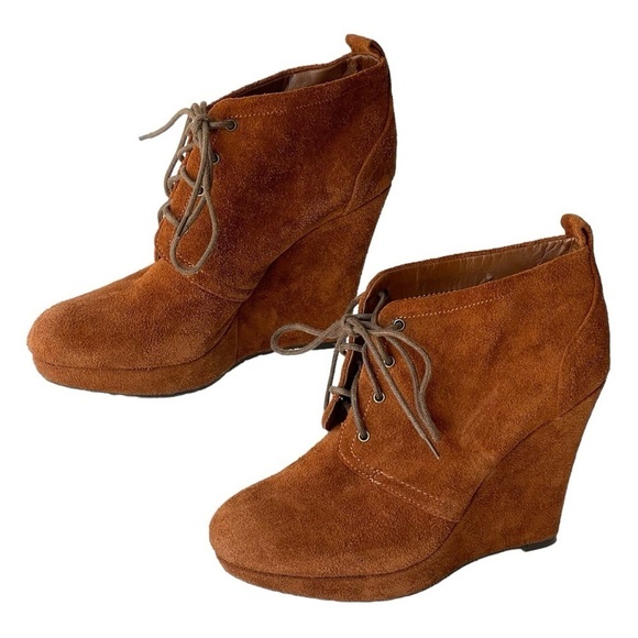 Jessica Simpson Brown Suede Ankle Bootie Platform Heels Lace Up Boots, Sz 7M - Picture 4 of 7